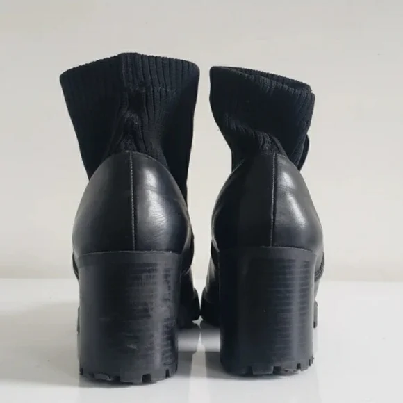 ZARA Black Vegan Leather Chelsea Sock Boot - Lug Sole - Chunky Platform … - Picture 3 of 6